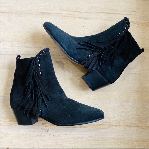 IRO black genuine suede bohemian fringe ankle booties - Picture 2 of 4
